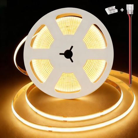 24V Ruban LED COB Blanc Chaud 3000K 5m 480LED/m CRI90+ Dimmable Autocollant Bande Striscia Strip Lumineuse (1/5)