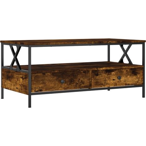 Tavolino da caffè con cassetti design industriale moderno 100 x 51 x 45 cm marrone legno ingegnerizzato e metallo DEC038345