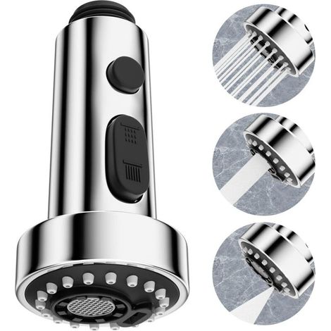 Tête robinet cuisine 3 modes,douchette de remplacement G1/2 pour mitigeur rétractable,pivot 360°,filetage mâle,universelle pour évier (1/4)