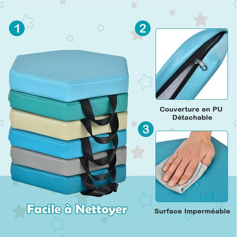 COSTWAY Lot de 6 Coussins de Sol pour Enfants, Coussins de Chaises Hexagonaux avec Poignées, Multicolores, 38 x 34 x 5 cm Couleurs Morandi (1/5)