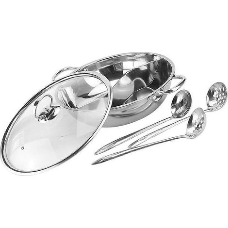 Ensemble de cuisson pour fondue chinoise double saveur en acier inoxydable, avec cuillère et passoire. (1/5)