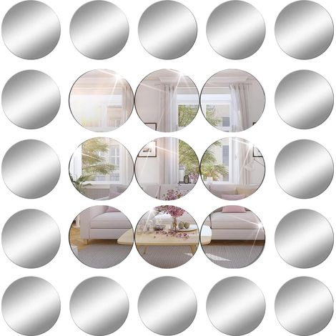 Lot de 25 autocollants muraux ronds - Miroir décoratif - 5 cm - Acrylique - Décoration murale - Miroir flexible HD - Pour chambre à coucher, salon (1/5)