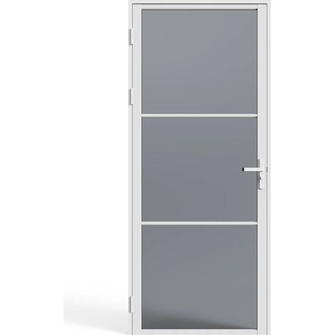 Blocco porta reversibile a battente in Alluminio e Vetro temperato Fumé - H204 x L73 cm - Bianco - MASERU (1/5)