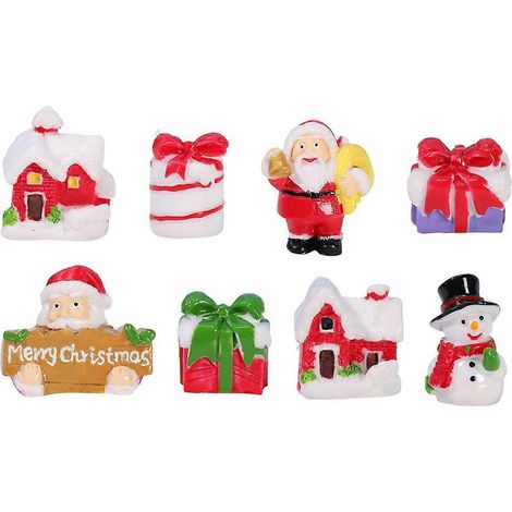 Lot de 8 mini figurines miniatures de Noël en résine pour décorations de Noël à faire soi-même-3.6x3cm