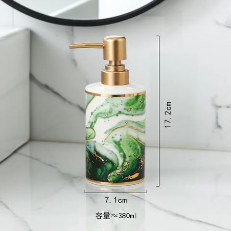 (B-380ML) Distributeur de savon en marbre plaqué or, flacon créatif en céramique pour émulsion, décoration de salle de bain, flacon sous pression pour gel hydroalcoolique et shampoing. (1/5)