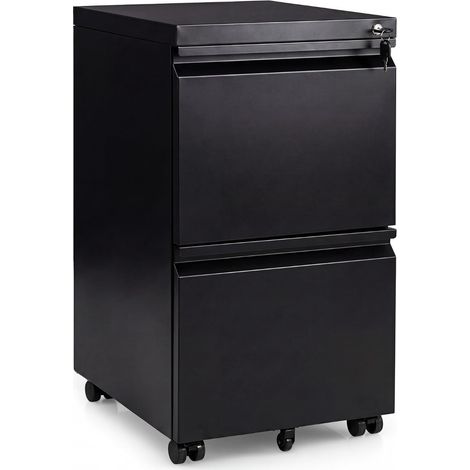 Archivador móvil metálico con cerradura, 2 cajones, negro.