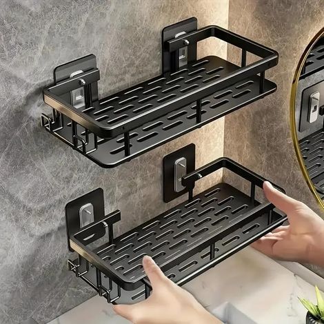 Étagère murale haute capacité sans perçage, adaptée aux salles de bains et cuisines, gain de place, installation simple, permet d'organiser vos affaires. (1/5)