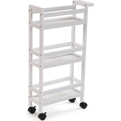 Carrello Multifunzionale Salvaspazio in Legno BIANCO 3 Ripiani 4 Ruote per Casa Ufficio Cucina Bagno ripostiglio organizzato in poco spazio (1/4)