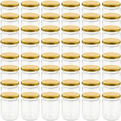 48 pots à confiture en verre avec couvercles dorés, d'une contenance de 230 ml chacun. (1/5)