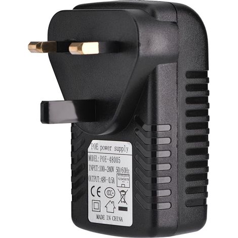 PoE-Netzteil, 48 V, 0,5 A, Wandmontage, PoE-Injektor, Ethernet-Adapter für IP-Überwachungskameras, drahtlose Telefone und Client-Access-Point-Geräte, EU/US/UK-Stecker, Schwarz