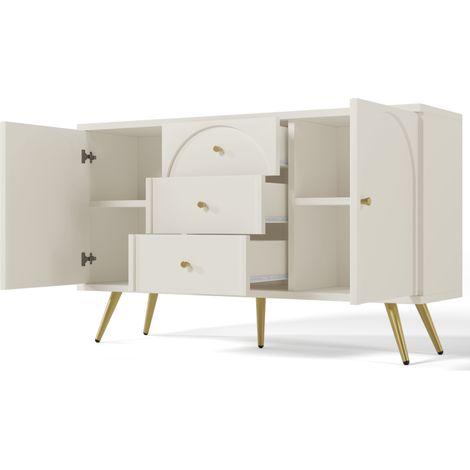 ELVMI Comò con 2 Ante, 3 Cassetti e Ripiano Regolabile per Camera e Soggiorno in Legno e Metallo 140 × 40 × 84 cm (1/5)
