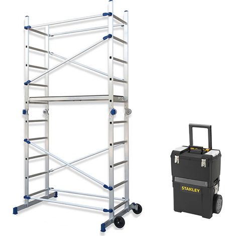 Echafaudage domestique pliable : Hauteur de travail maximale de 3.78m + Servante d'atelier STANLEY - FACPN-SERVANTE