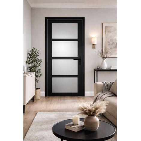 Blocco porta Telia in vetro nero H204 x L73 Pannello laterale a spinta sinistro + maniglia