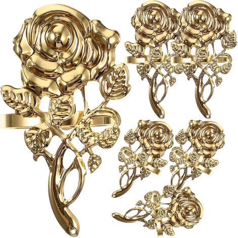 6er-Set Rosen-Serviettenringe aus Metall, Serviettenringe im Western-Restaurant-Stil-8X4.5CM-Golden (1/3)