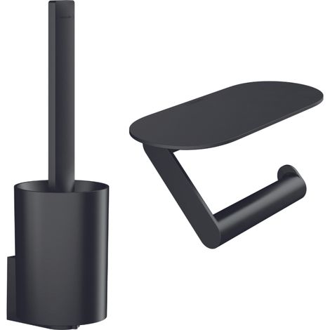 Escobillero y portarrollos de pared con estante HANSGROHE WallStories negro mate