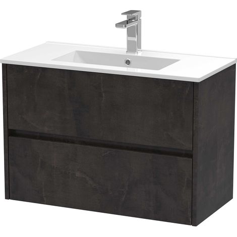 Nuie Havana Matt Metallic Slate 800mm Wall Hung 2 Drawer Vanity Unit and Minimalist Ceramic Basin - HAV2606B (1/4)