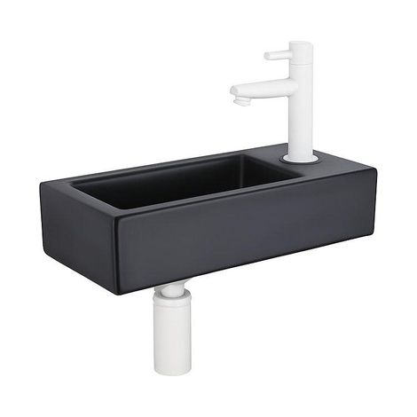 QeramiQ Fuente Ensemble lave-mains - 37.5x18.5x9cm - céramique - trou de robinet à droite - robinet de lave-mains blanc mat - bouchon de vidage -