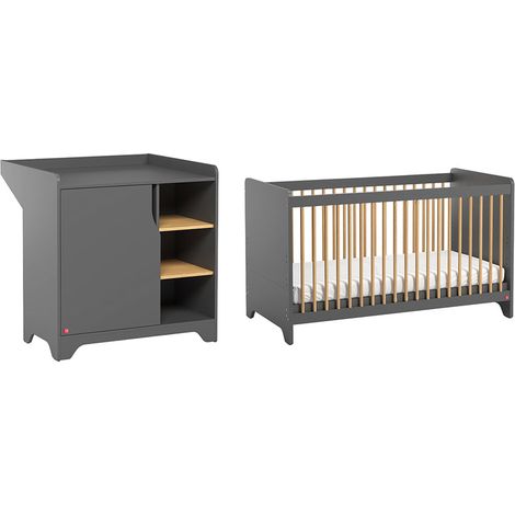 Cuna y cambiador Vox Leaf Gris y madera