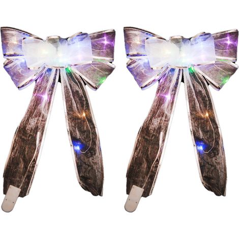 Ruban Lumineux De Noël - Nœud Transparent Avec Led Intégrées - Décoration Pour Arbre Et Maison - Alimentation Par Piles - Couleur Argent (1/5)