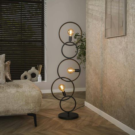 Lampadaire de salon noir – 5 anneaux design TRIBECA (1/5)