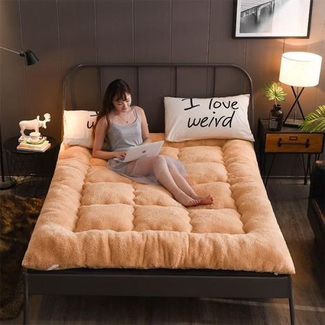Tapis De Sol Tatami en Cachemire épaissi d'agneau,Matelas Pliable Portatif De Futon Matelas Double -Camel,150x200 cm (1/4)