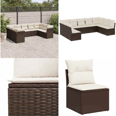 Salon de jardin avec coussins 9 pcs marron résine tressée - Salon De Jardin - Canapé Extérieur - Meuble De Jardin - Ensemble Salon De Jardin - Mobilier De Jardin - Home & Living (1/5)