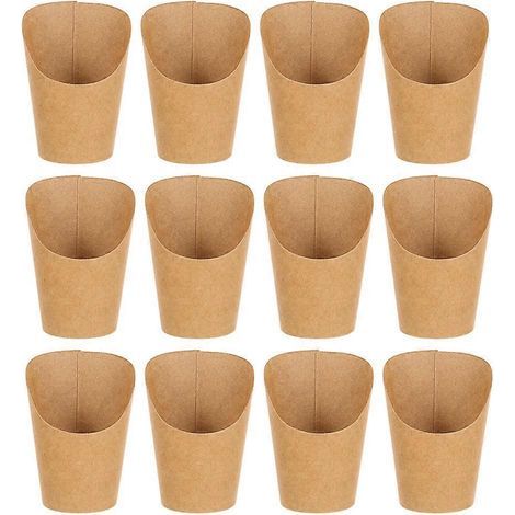 50 porte-frites jetables, gobelets pour frites et soufflés aux œufs, boîtes à goûter en papier-12.00X8.80X8.80CM-Khaki (1/4)
