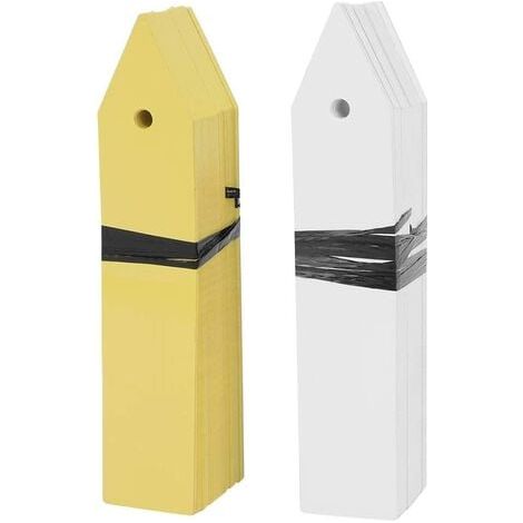 100 etichette da giardino in plastica impermeabile, riutilizzabili, in PVC, per vasi di fiori e piante (bianche + gialle) (1/5)
