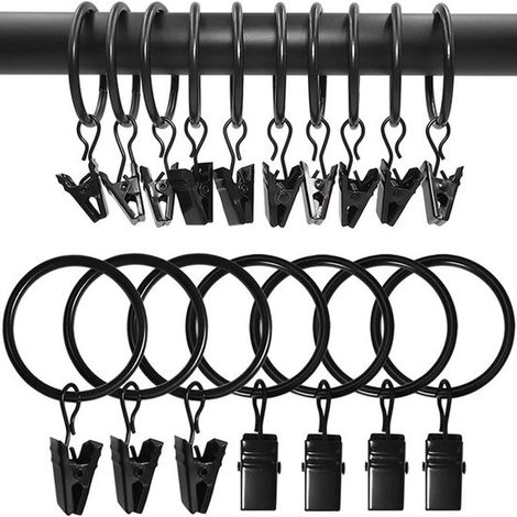 30 Stück Gardinenringe, Gardinenclips, Gardinenschienen, Gardinenhaken, Badezimmerhaken, 32 mm, Ringe für Gardinen, Schwarz (1/5)