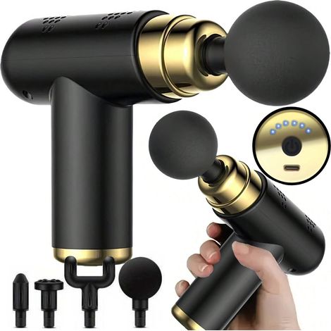 Mini pistolet de massage – masseur musculaire compact et puissant avec 6 vitesses, 4 têtes de massage et chargement USB-C-AquaForge