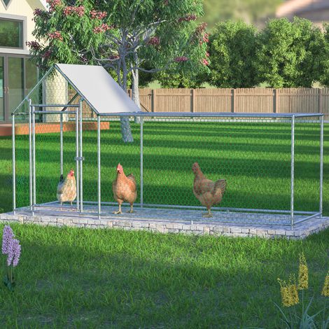 Poulailler enclos extérieur 3x1x1,5m avec cadenas de sécurité et bâche PE imperméable, parc pour petits animaux en métal pour poules, lapins et autres animaux. (1/5)
