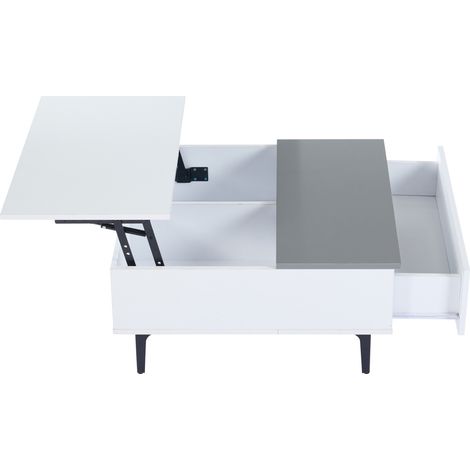 Tavolino da caffè 70x70x35 cm alzabile con vano contenitore, cassetto e LED bianco lucido (1/5)