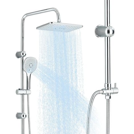 Colonne de Douche sans Mitigeur Chromé Acier Inoxydable Ensemble de Douche avec Carrée Douchette und Pommeau de Douche 29x19cm Salle de Bain (1/5)