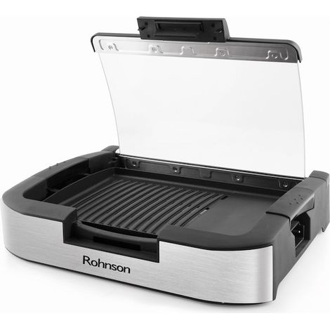Table de barbecue portable avec couvercle R2550, 1800 W, 5 niveaux de température, couvercle en verre résistant à la chaleur, plaques amovibles à revêtement marbré, plateau 35 x 24 cm, base antidérapa (1/5)