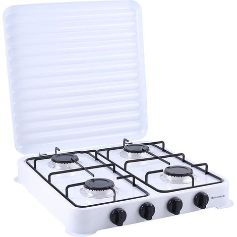 Melchioni Family Fornello a Gas Modello MINERVA NEW, Quattro Fuochi, Colore Bianco, per Utilizzo Esterno, con Griglia e Fuochi Rimovibili e Coperchio