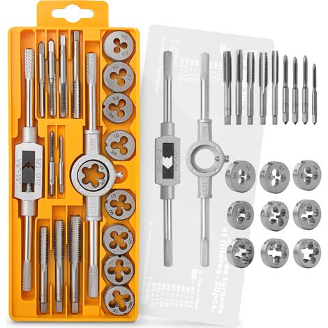 Coffret de tarauds et filières métriques M3-M12 en acier GCr15 – 20 pièces (1/5)