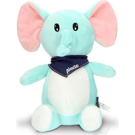 Elefante de peluche con luz nocturna y sonidos relajantes.