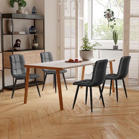 Esszimmerstühle 4er Set, mit gepolsterter Rückenlehne, Metallbeinen, ergonomisches Design, Skandinavisch, Küchenstühle aus Samt - Grau