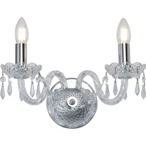 Searchlight Hale - Candela da Parete per Interni 2 Luci Cromata con Cristalli, attacco E14 (1/5)