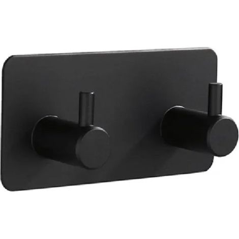 Gancho para toallas - 2 en 1 de acero inoxidable negro autoadhesivo - gancho para toallas rectangular - gancho para toallas resistente que no requiere taladro para colgar ropa.