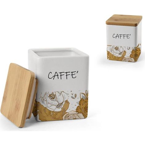 BARATTOLO QUADRATO PER CAFFÈ IN CERAMICA CON TAPPO IN LEGNO 10X 13 CM ROSE