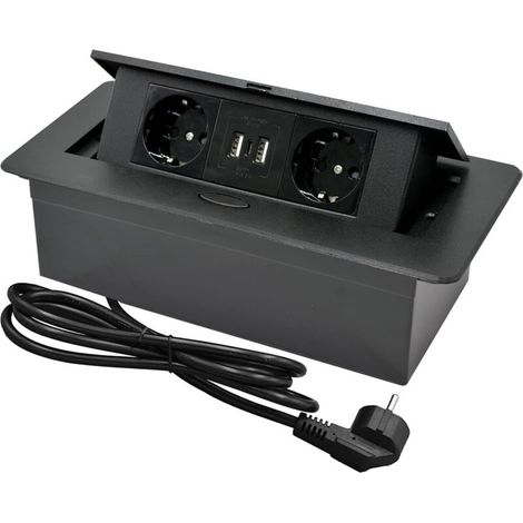 Multiprise Encastrable Plan de Travail,Bloc Prise Escamotable avec 2 Prises et Port USB et Port TypeC,Prise Plan de Travail Cuisine,1.8M Câble (1/5)