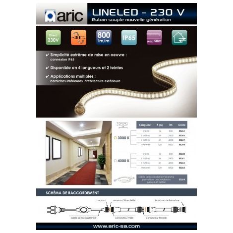 Aric – Câble de raccordement IP44/65 pour ruban LED 50m – Longueur 1,5m – Connecteurs mâle et femelle – 55264 (1/4)