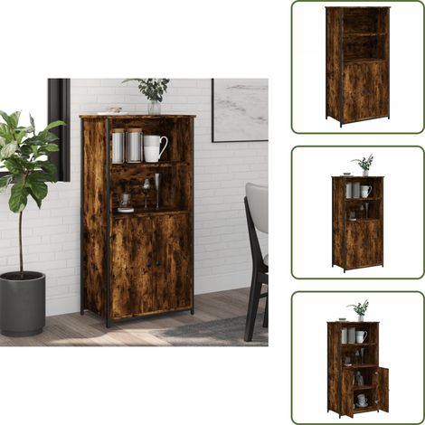 The Living Store Buffet haut chêne fumé 62x36x121,5 cm bois d'ingénierie - Buffet Design Moderne - Meuble Rangement - Armoire Cuisine - Commode Salon - Étagère Murale