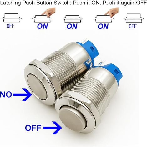 Gebildet 12mm 3A 12V/24V/125V/250V AC Self-Locking Push Button Switch Waterproof Copper Nickel-Plated On Off Push Button Switch (1/4)