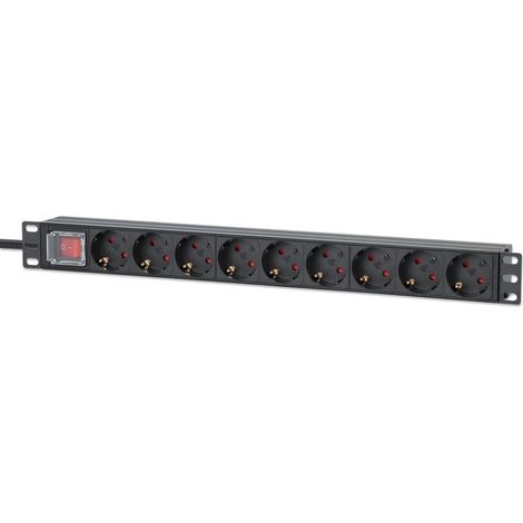 INTELLINET 48,26cm 19Zoll 9-fach Steckdosenleiste Schutzkontakt 1 HE 2m Stromkabel 16 A Netzschalter
