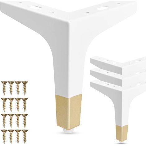 Lot de 4 pieds de meubles en métal de 15 cm – Pieds de rechange modernes en forme de triangle diamant blanc/doré pour armoire, canapé, table, ottomane (1/3)