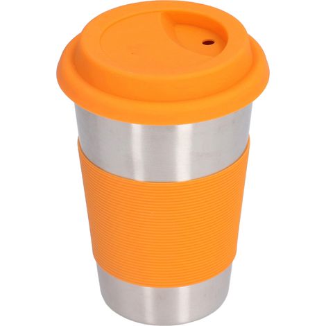 Isolierbecher aus Edelstahl 304 mit orangefarbener Silikonhülle für Kinder, Büro und Zuhause (1/5)