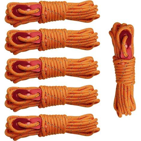 Lot de 6 cordes réfléchissantes - 4 mm x 4 m - Corde de guidage pour le camping avec tendeur - Cordon réfléchissant résistant aux intempéries pour tentes, hamacs, bâches, équipement de survie (1/5)