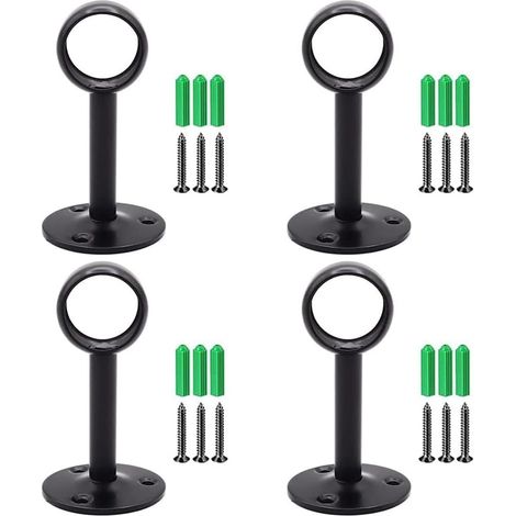 4 Pièces Support de Tringle a Rideau, Support Barre Penderie, Bracket pour Tringle à Rideau, avec 12 Vis et 12 Tubes d'expansion, pour Suspendre des Poteaux de 25 mm, Noir (1/5)
